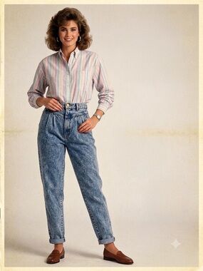 Vintage St Alhmero High Waisted Pleated Tapered Mom Jeans Acid Wash 24x30 Small